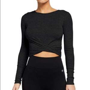 ALO YOGA CROSS FRONT RIB KNIT LONG SLEEVE CROP TOP